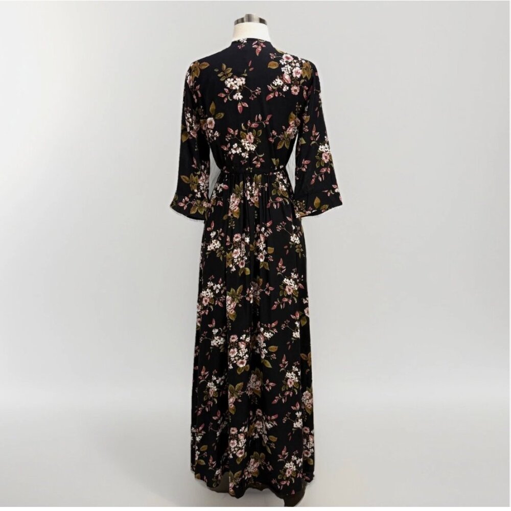 Mia Joy Joyfolie Kathleen Black Floral Duster Long Top‎ Festival Boho Feminine - Picture 5 of 15
